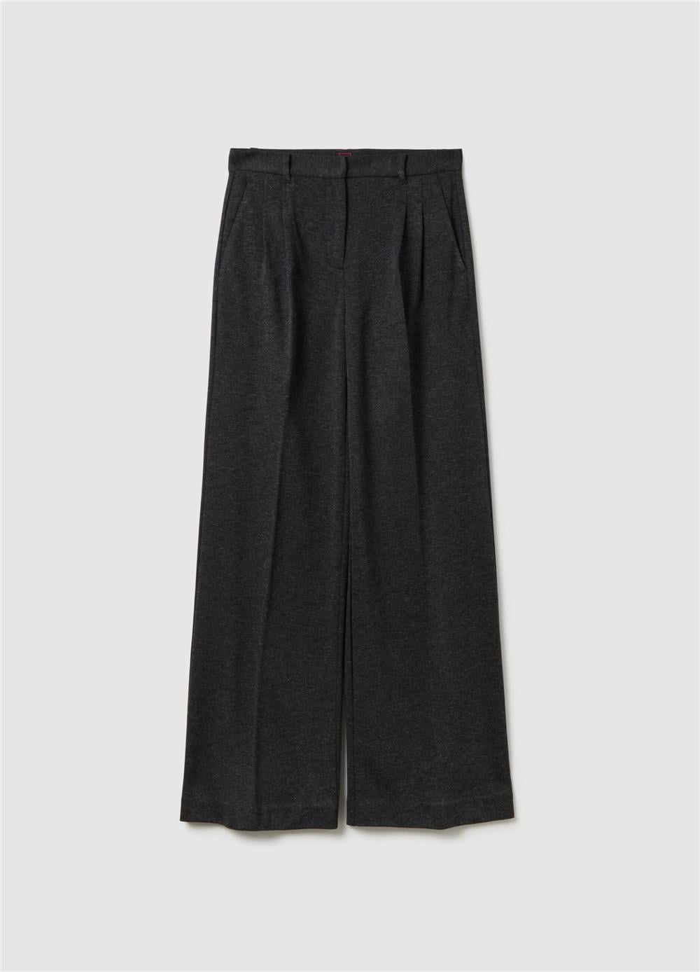 Koyu Gri Yün Karışımlı Geniş Paça Pantolon