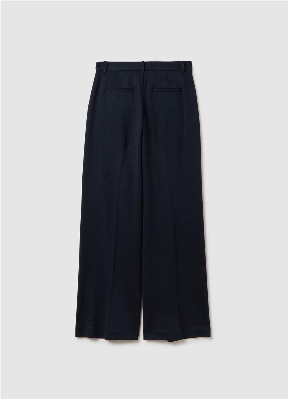Lacivert Yün Karışımlı Geniş Paça Pantolon