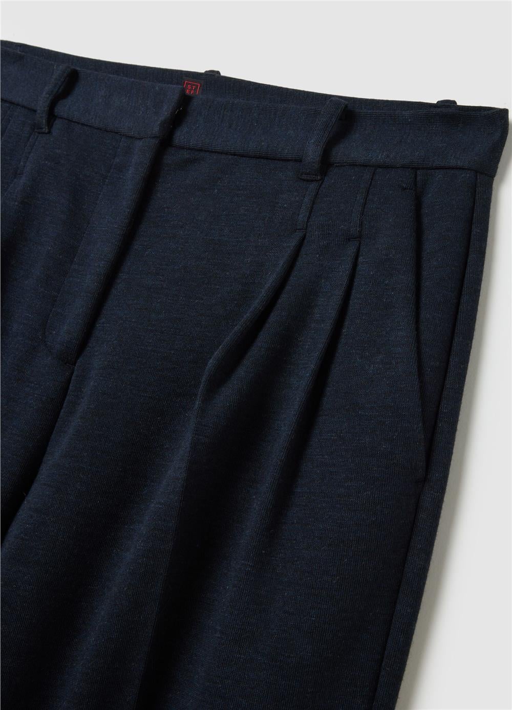 Lacivert Yün Karışımlı Geniş Paça Pantolon