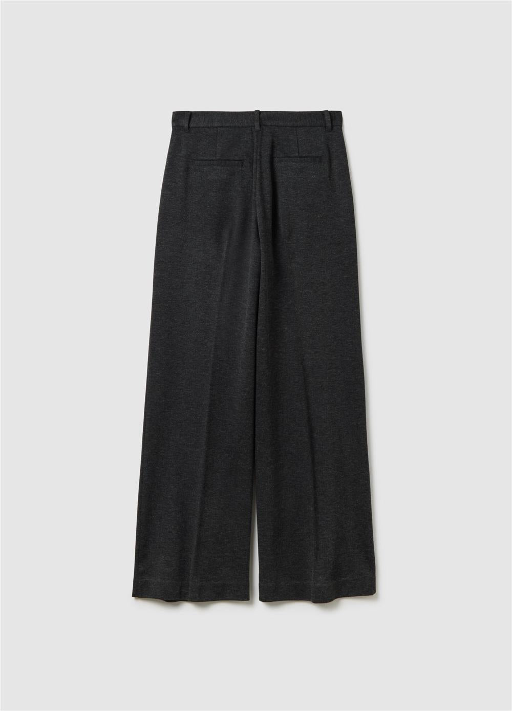 Koyu Gri Yün Karışımlı Geniş Paça Pantolon